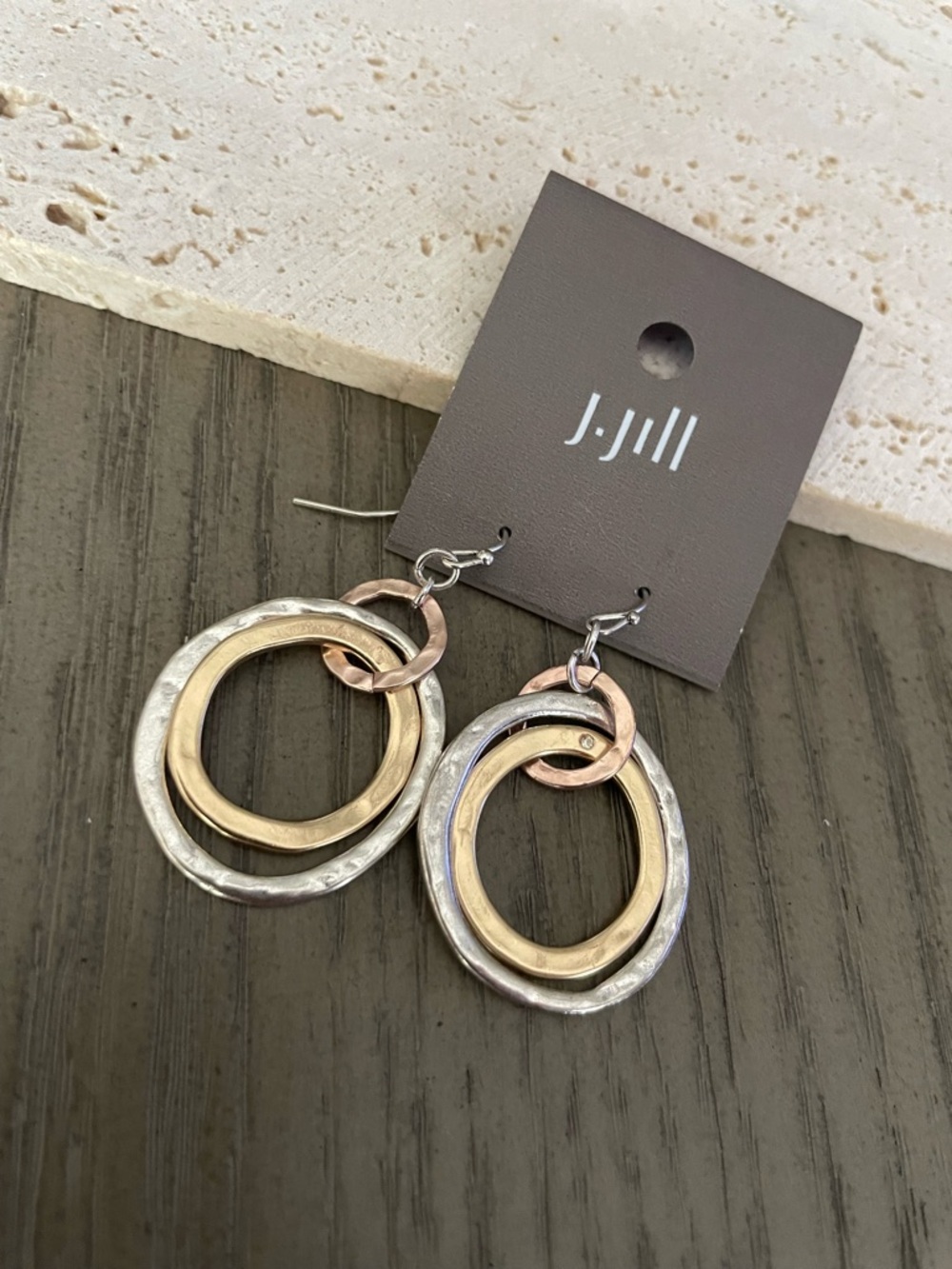 J. Jill Tri-Tone Hammered Hoop Drop Earrings